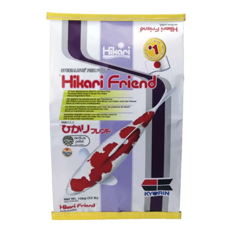 Hikari Friend Koi Food 10kg package, nutritious floating pellets for healthy pond fish feeding.