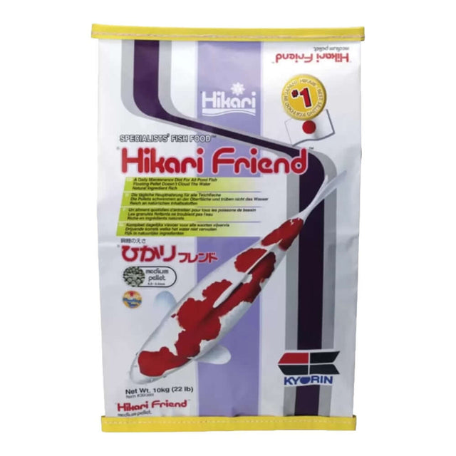 Hikari Friend Koi Food 10kg package, nutritious floating pellets for healthy pond fish feeding.