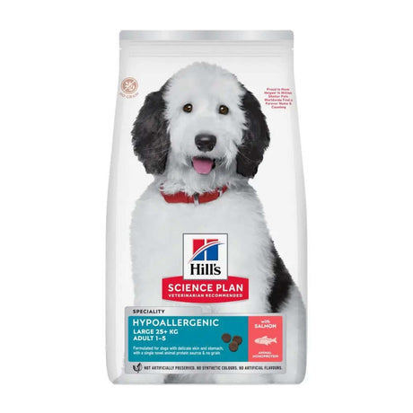 Hills Science Plan Hypoallergenic Adult Large Breed with Salmon Dry Dog Food 14kg packaging featuring a large breed dog.