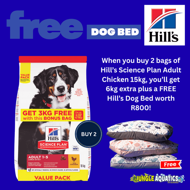 Hill's Dog Food and Free Bed Promo featuring 2 bags of Hill's Science Plan Adult Chicken and a free dog bed.