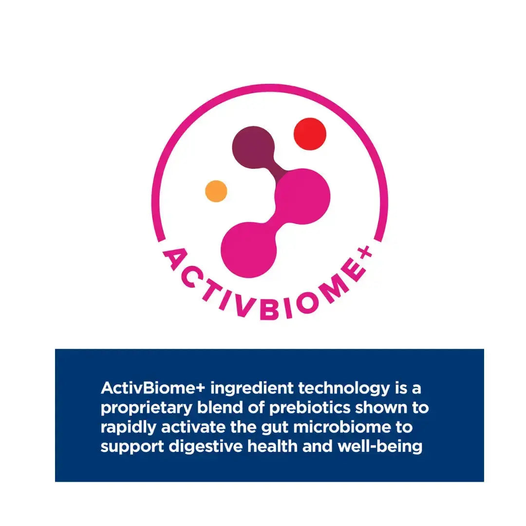 ActivBiome+ ingredient technology logo showing prebiotics for gut health and well-being