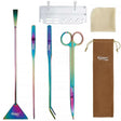 Hygger Stainless Steel Aqua Scaping Tool Set with colorful stainless steel tools in a storage pouch.