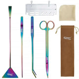 Hygger Stainless Steel Aqua Scaping Tool Set with colorful stainless steel tools in a storage pouch.