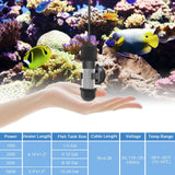Hygger Mini Portable Aquarium Heater shown in hand with coral reef and colorful fish in background, ideal for small tanks.