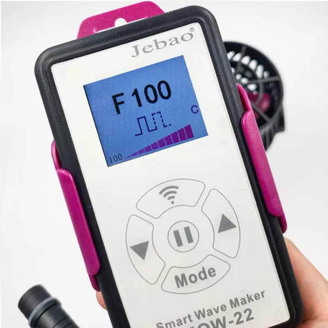 Jebao MOW Series Wifi LCD Wave Makers controller displaying settings and controls for the Smart Wave Maker.