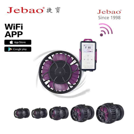 Jebao MOW Series Wifi LCD Wave Makers with WiFi App for smartphone control and adjustable wave patterns.