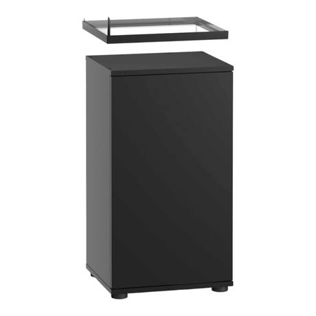 Juwel Vio Cube 54 Series black cabinet with a detachable top for modern aquascaping storage.