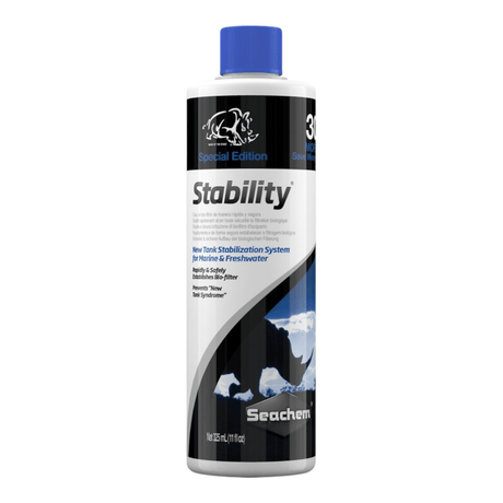 Seachem Stability 325ml biological filter starter for freshwater and marine aquariums, helps prevent new tank syndrome.