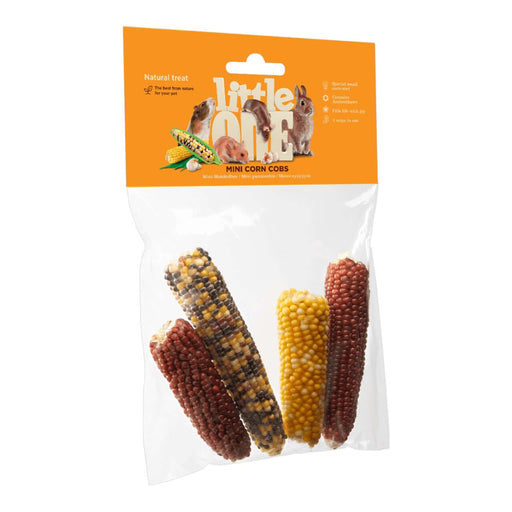 Little One Mini Corn Cobs package with colorful corn treats for pets, ideal snack for small animals.