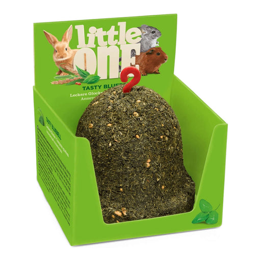 Little One Tasty Bluebell treat-toy for rodents and rabbits, promoting dental health and digestion in vibrant packaging.