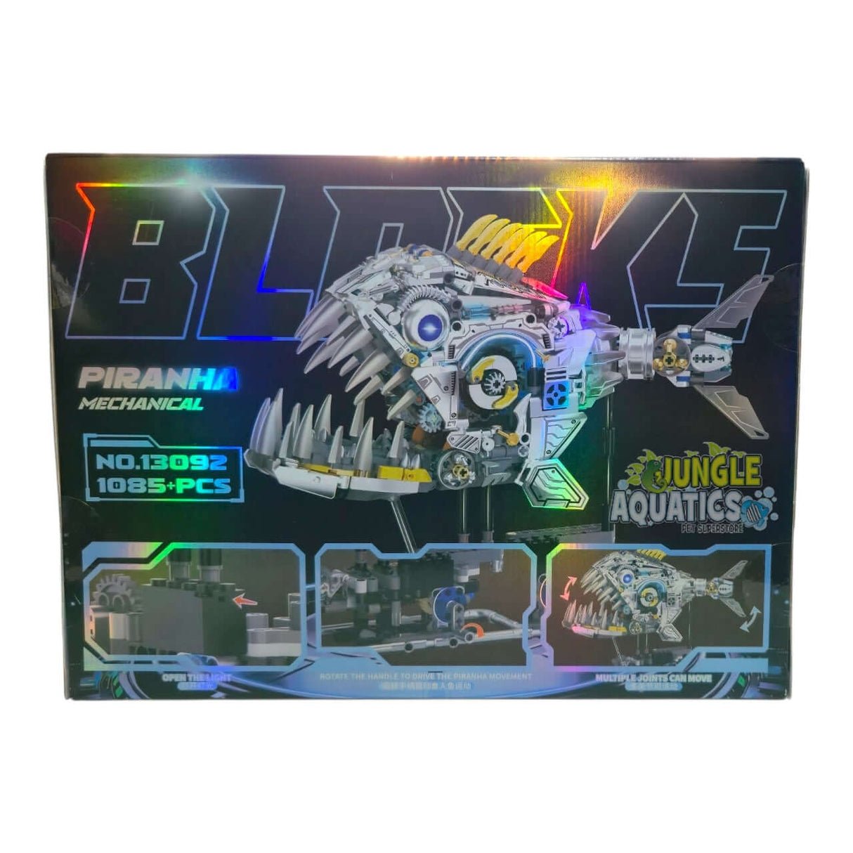 MJI Mechanical Piranha 13092 packaging with holographic design and detailed images of the building set.