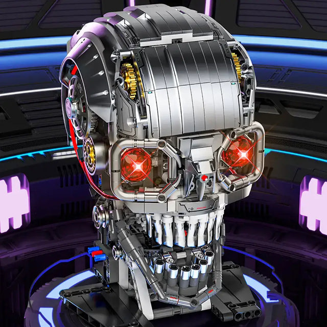 MJI Mechanical Skeleton 13089 detailed model with metallic finish and glowing red eyes, ideal for display and creative projects.