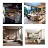 Modern interior designs showcasing stylish kitchens and living spaces with natural light and elegant decor.