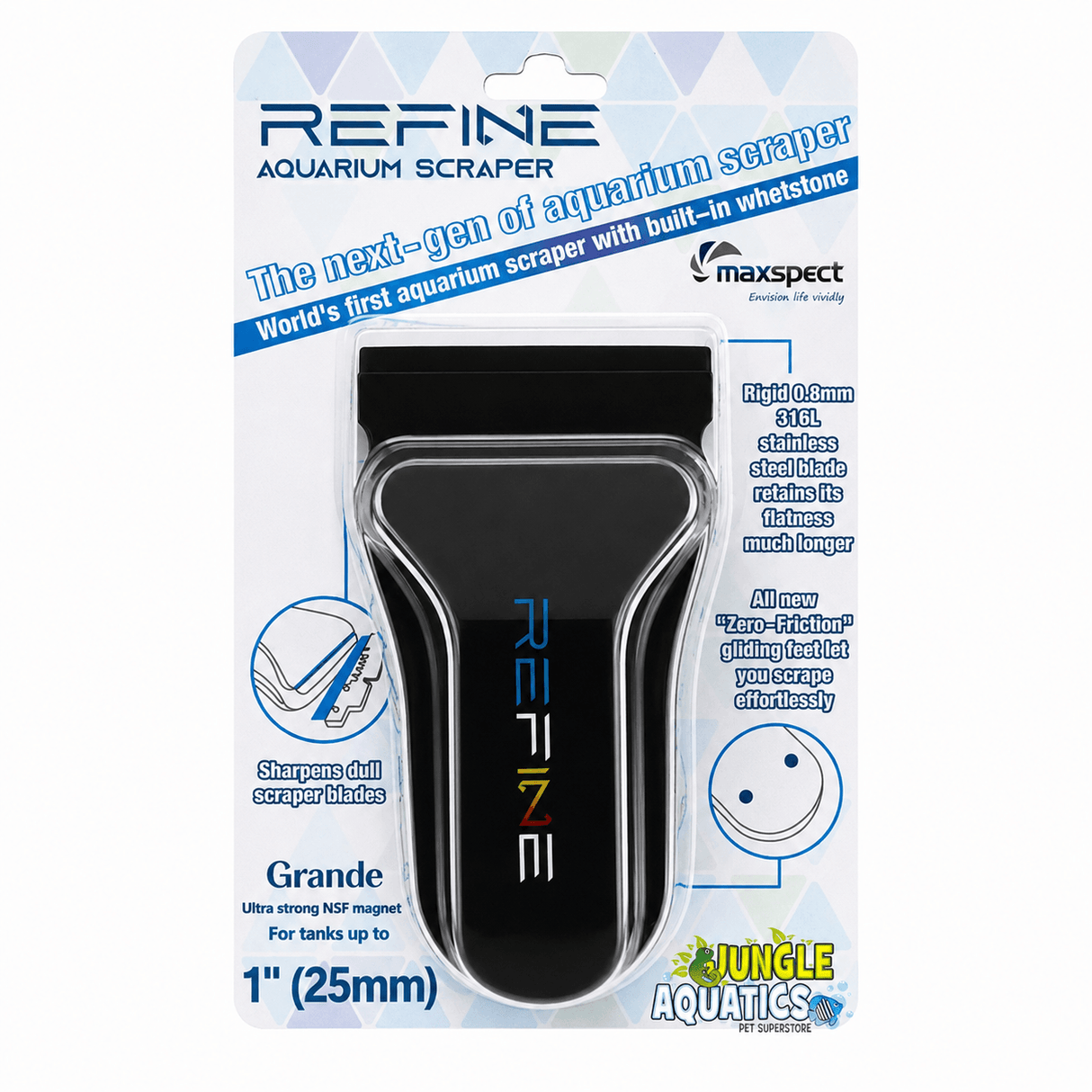 Maxspect Refine Aquarium Scraper Grande with built-in whetstone for easy aquarium maintenance.