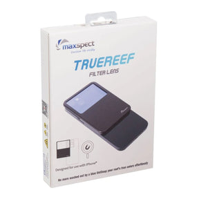 Maxspect TrueReef Filter Lens packaging design for iPhone photography of coral colors.
