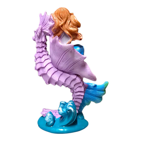 Mermaid with Seahorse Ornament showcasing a detailed mermaid figure on a seahorse for aquarium decor.