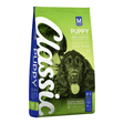 Montego Classic Puppy Small Breed Dog Food 8kg pack featuring nutritional information and a puppy with owner.