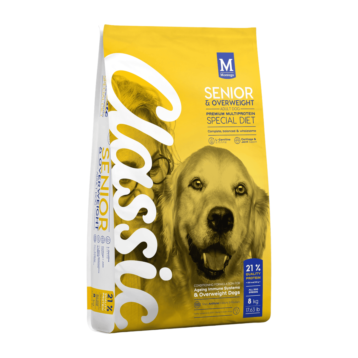 Montego Classic Senior Dog Food 8kg bag designed for senior dogs with balanced nutrition and weight control.