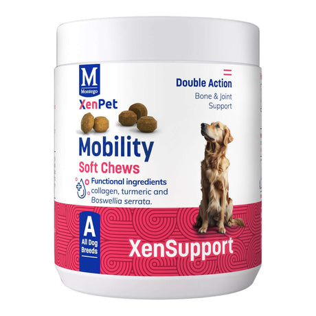 Montego XenPet Mobility Soft Chews - 240g container with soft chews for dog joint support.