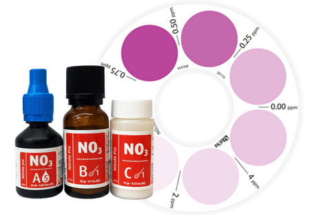 Red Sea Nutrients Algae Control Test Kit with reagents and color wheel for Nitrate measurement.