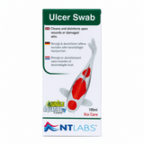 NT Labs Pond Koi Ulcer Swab 100ml product packaging for disinfecting koi wounds and ulcers.