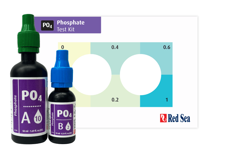 Red Sea MCP Phosphate Test Kit featuring two bottles for accurate phosphate measurement in aquariums.