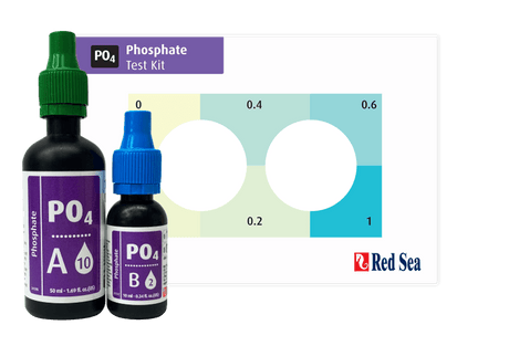 Red Sea MCP Phosphate Test Kit featuring two bottles for accurate phosphate measurement in aquariums.