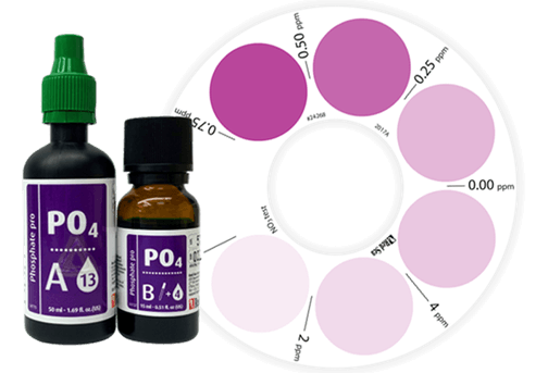 Red Sea Nutrients Algae Control Test Kit showing colorimetric comparator and reagents for measuring Nitrate and Phosphate levels.