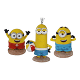 Penn-Plax Minions Officially Licensed beach themed ornament set featuring Kevin, Stuart, and Bob in swimwear.