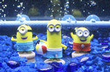 Penn-Plax Minions Officially Licensed trio of Minion figurines with beach theme in aquarium setting.