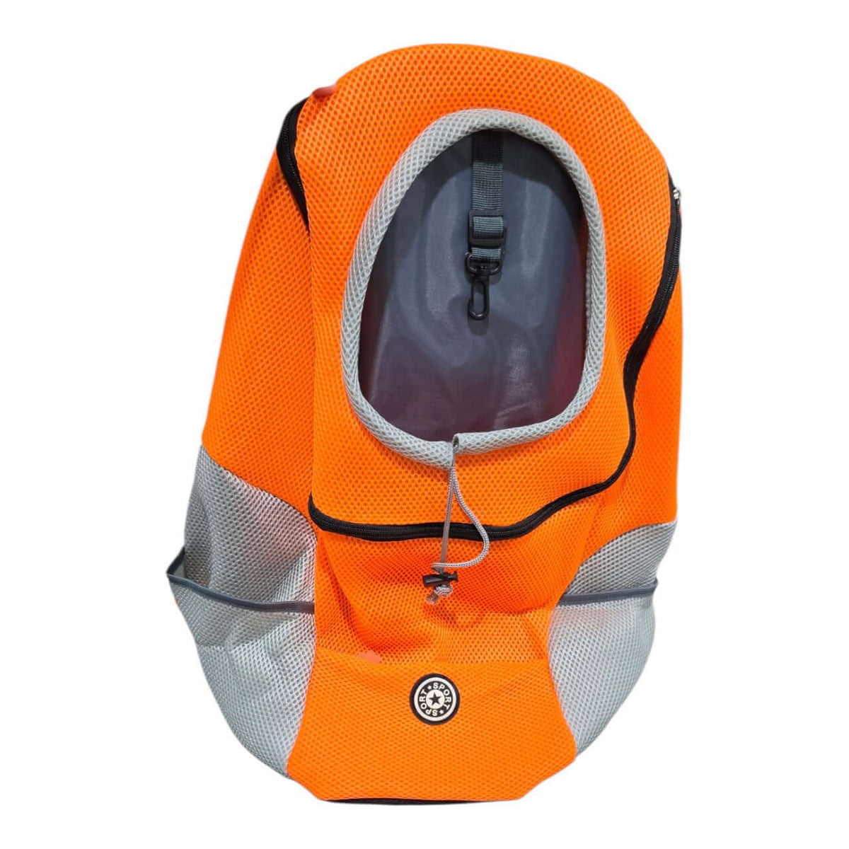 Pet Carry Backpack in bright orange color, designed for small pets, featuring breathable mesh and secure interior.