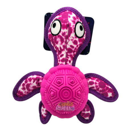 Q-Monster Dog Toy Turtle in vibrant pink with durable rubber shell and fun design for dogs.