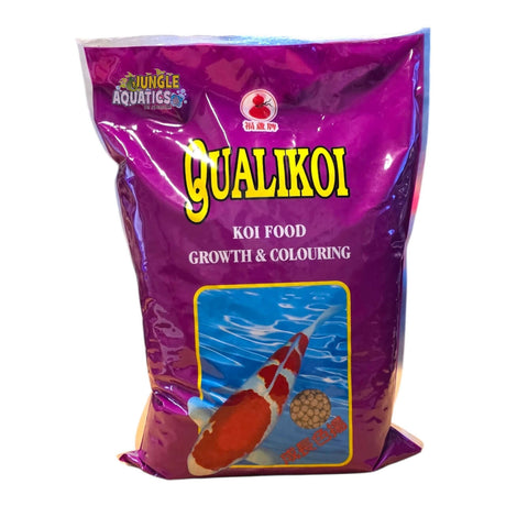 Qualikoi Growth and Colouring Koi Food packaging in vibrant purple with koi fish design.