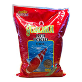 Qualikoi Staple Koi Food bag featuring red color and koi image, ideal nutrition for healthy koi fish.