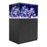 Red Sea Reefer G2+ 300 Aquarium with vibrant corals and sleek black cabinetry.
