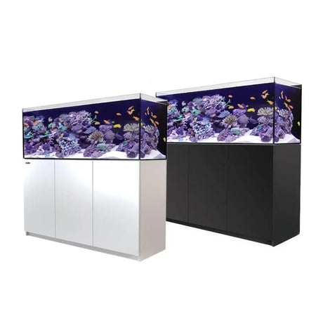 Red Sea Reefer G2+ 525 Aquarium showcasing two stylish aquariums with vibrant coral and colorful fish.