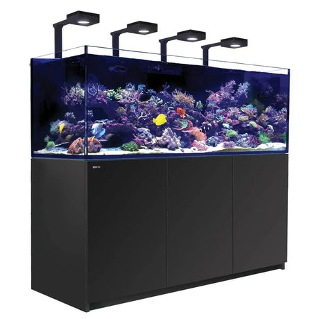 Red Sea Reefer G2+ 900 Aquarium with vibrant corals and LED lights, showcasing a stunning reef environment.