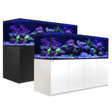 Red Sea Reefer G2+ S1000 Aquarium systems in black and white with vibrant coral and marine life.