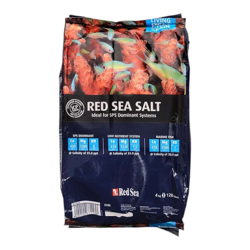 Red Sea Salt bag featuring marine fish and invertebrates, ideal for SPS dominant aquarium systems.