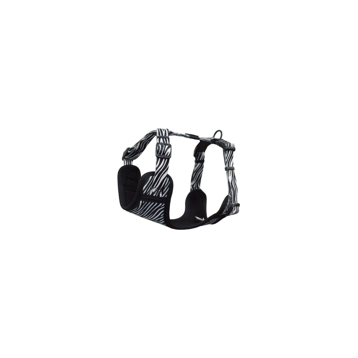 Rogz Fusion Safari Comfy Dog Harness in Zebra print, padded for comfort and pressure redistribution.