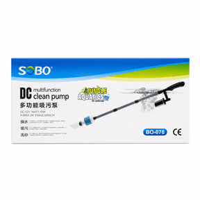 SOBO BO-078 Multifunction DC Cleaning Pump product packaging image showing features and specifications.