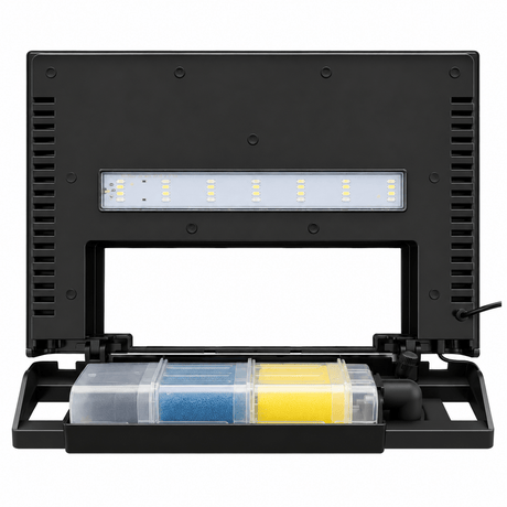 SOBO Crystal Clear Aquarium LED light and filter pump setup for maintaining aquarium clarity.