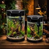 SOBO Q Series Round Shape Aquarium showcasing vibrant aquatic plants and colorful fish in a modern design.
