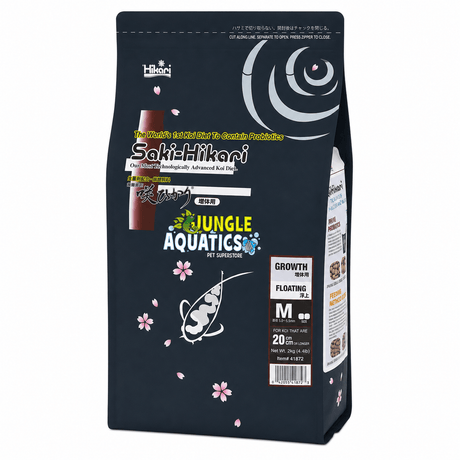 Saki-Hikari Koi Growth fish food packaging, promoting accelerated growth for koi with probiotics.