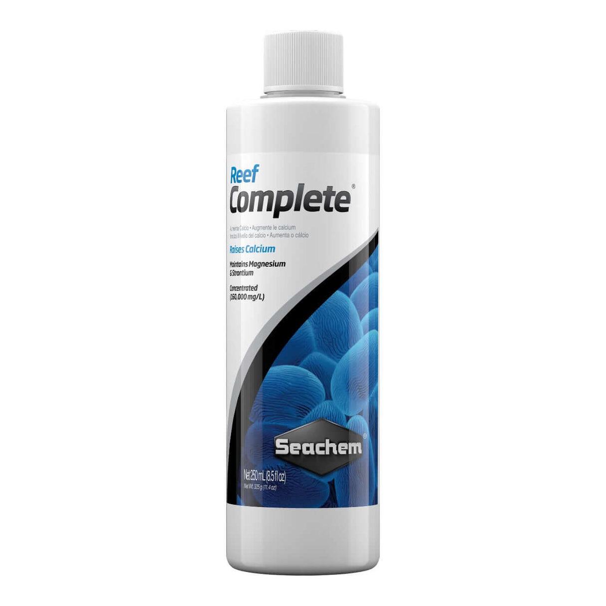 Seachem Reef Complete 250ml bottle for maintaining calcium in reef aquariums.