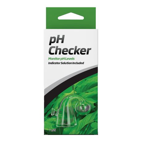 Seachem pH Checker packaging for monitoring pH levels in aquariums with indicator solution included.