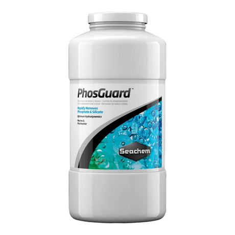 Seachem PhosGuard container for removing phosphate and silicate in aquariums, promoting optimal water flow.