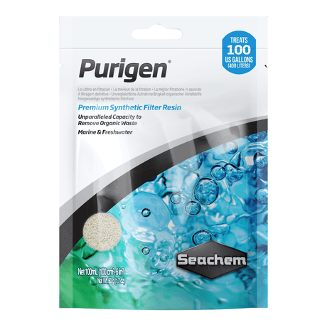 Seachem Purigen 100ml bag premium synthetic filter resin for aquariums, removes organic waste for clearer water.