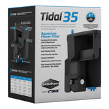 Seachem Tidal Power Hang-On Filters packaging for Tidal 35 aquarium power filter with features and specifications.