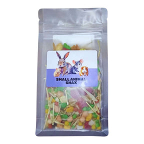 Small Animal Snax packaging with mixed dried fruits and pellets for small pets.
